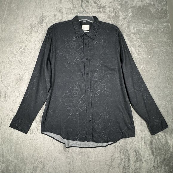 Billy Reid Shirt Mens XL‎ Slim Charcoal Gray Kirby Shirt Printed Neutral Preppy - Picture 2 of 9